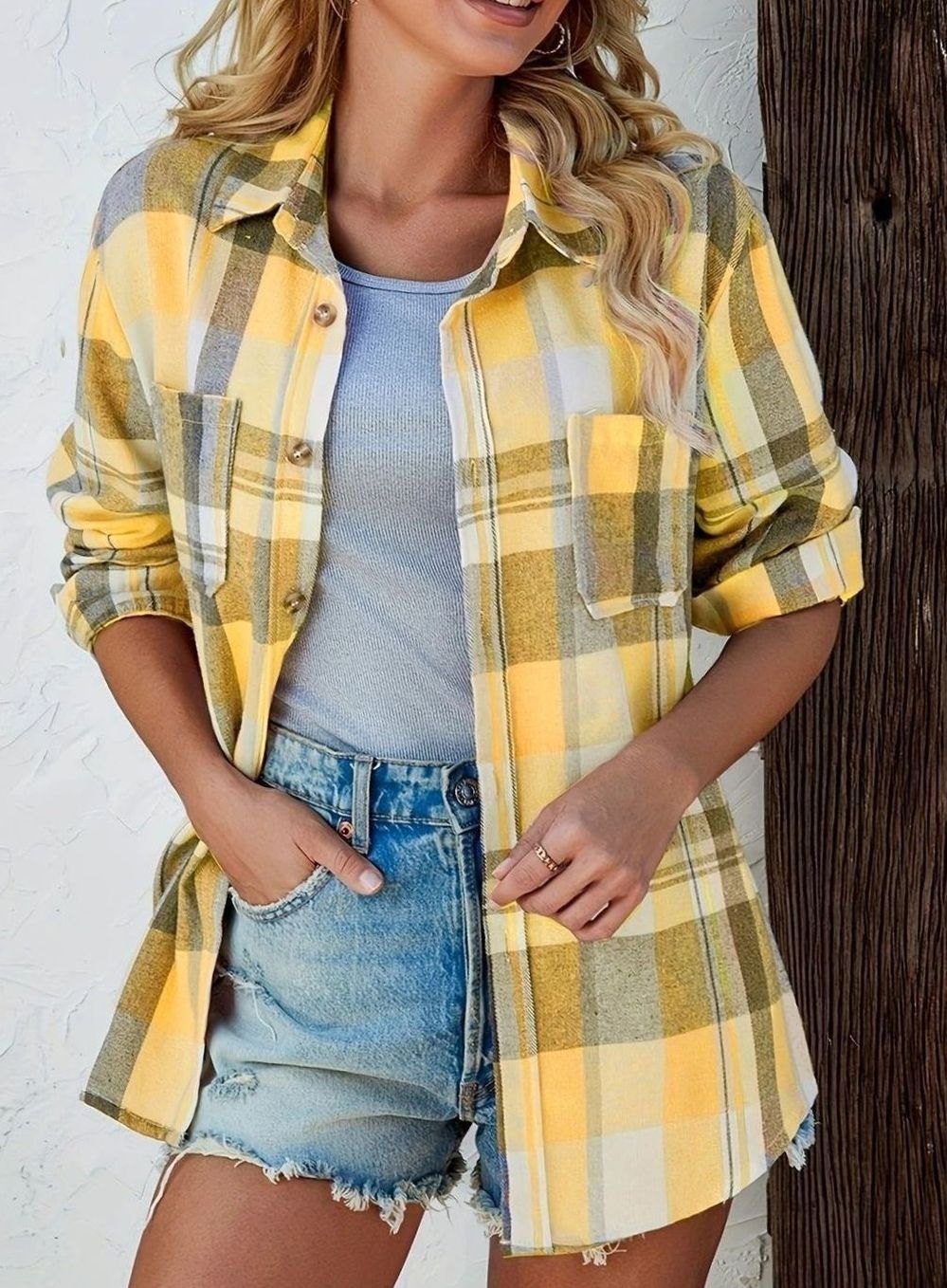 Annika | Women’s Oversized Checked Flannel Shirt with Chest Pockets
