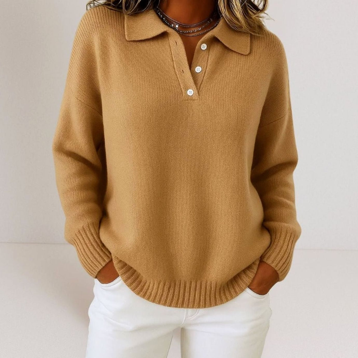 Leonie | Women’s Relaxed-Fit Polo-Collar Knit Jumper