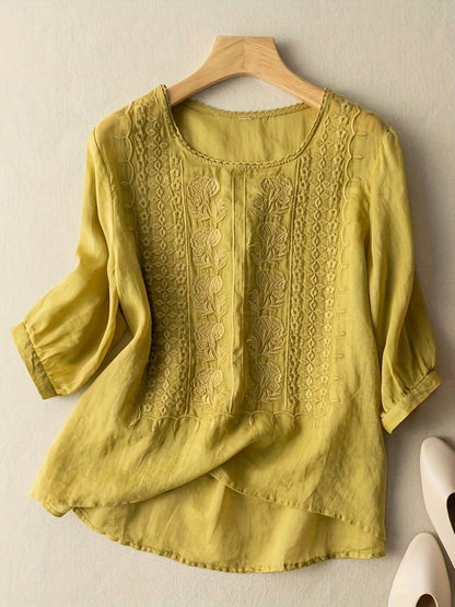 Savina | Embroidered Scoop-Neck Blouse