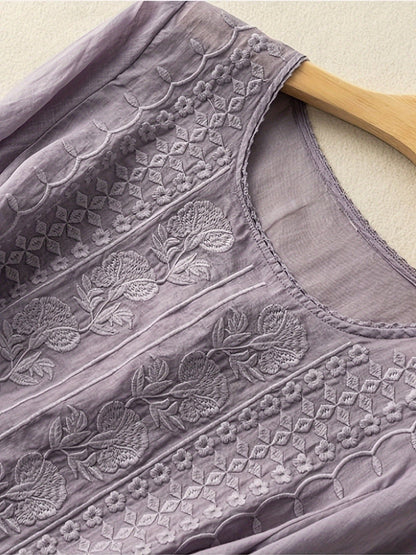 Savina | Embroidered Scoop-Neck Blouse