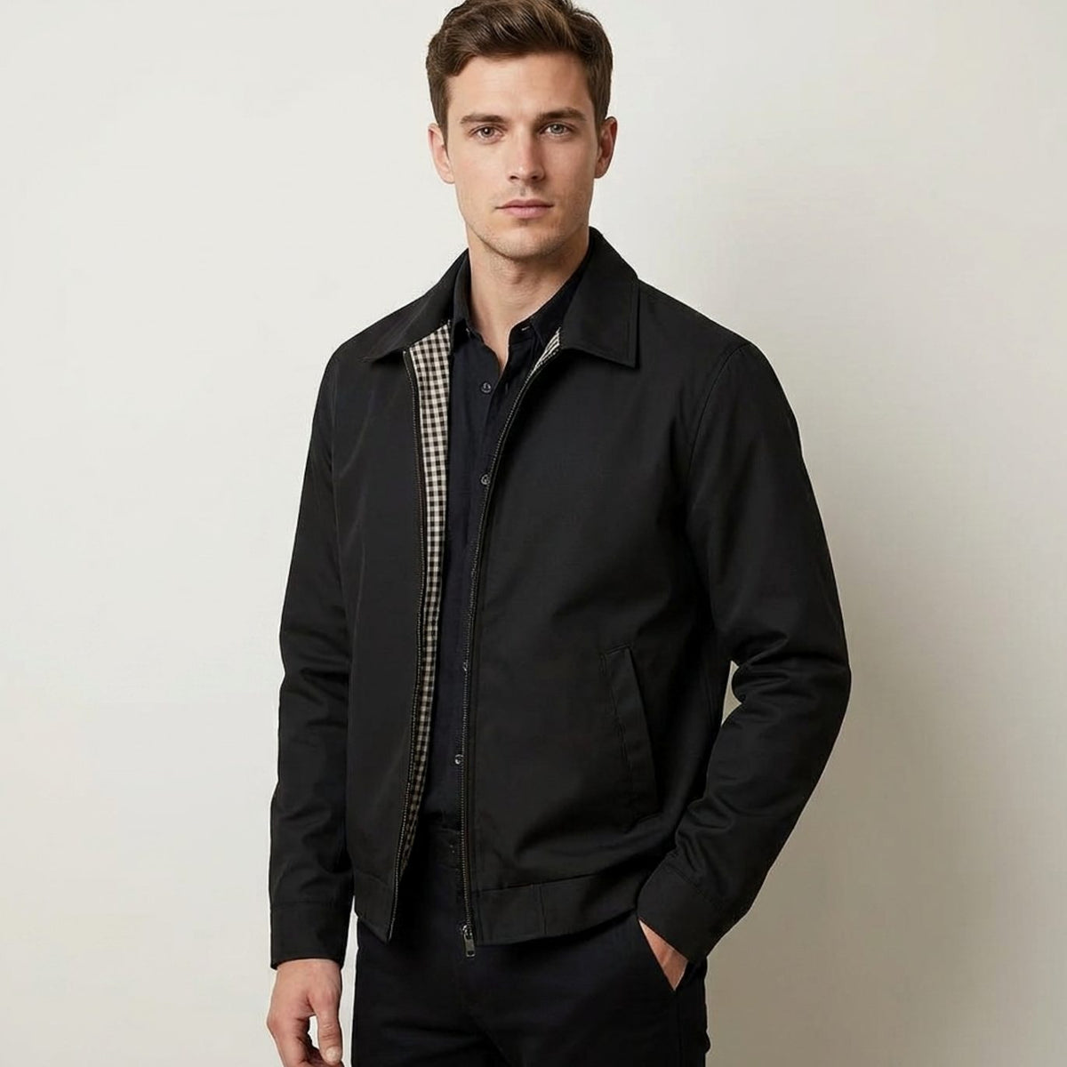 Simon | Men’s Harrington Bomber Jacket with Checked Lining