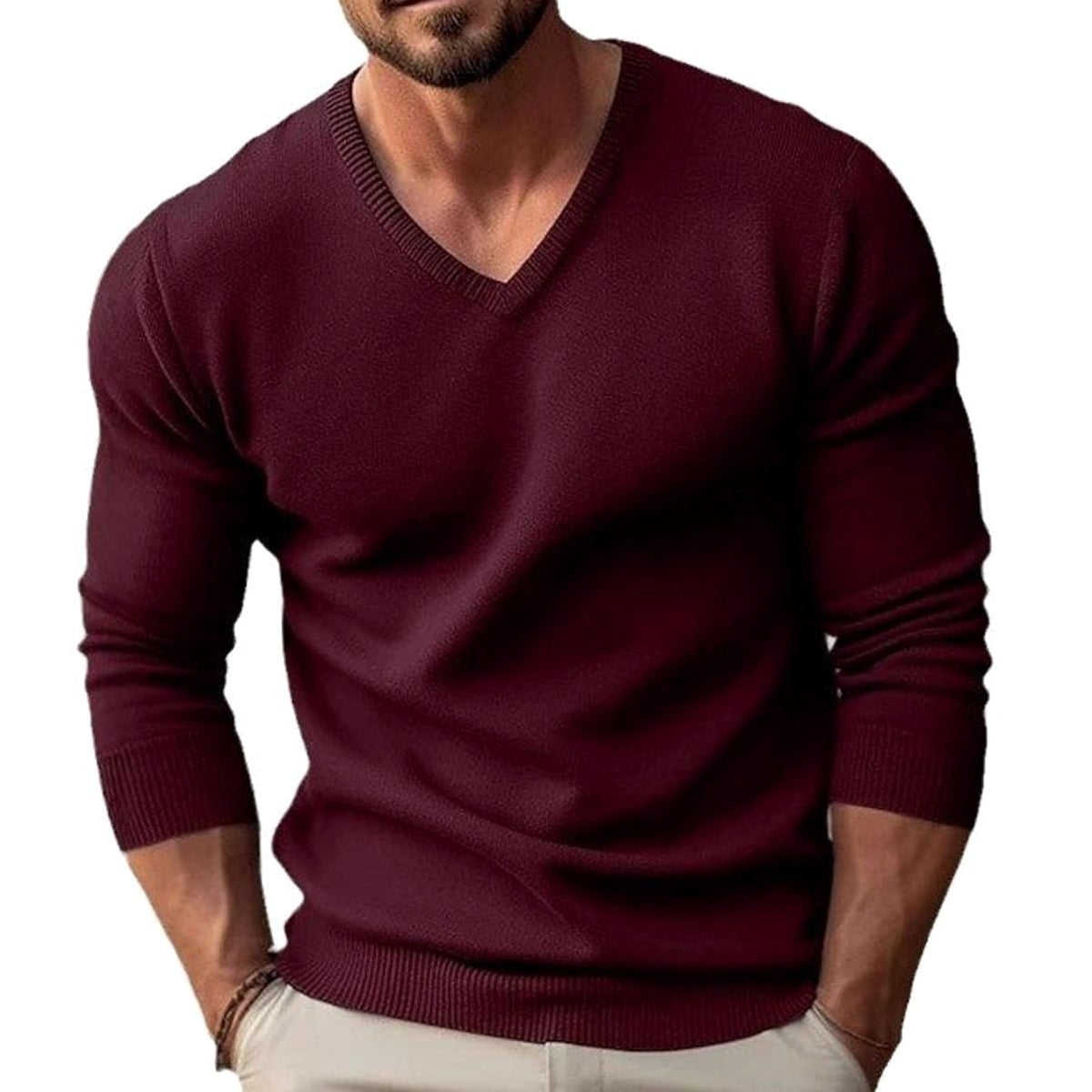 Lukas | Men’s Slim-Fit Fine-Knit V-Neck Jumper