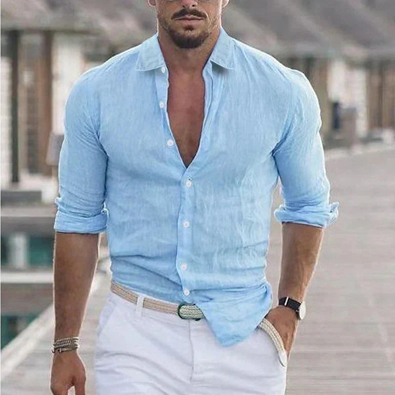 Men's Linen Shirt with Classic Collar